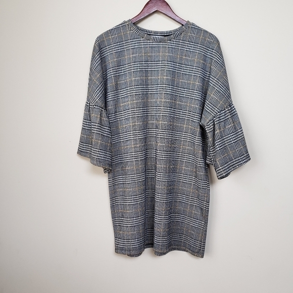 ZARA Plaid Career Bellow Sleeved Tunic Dress - Picture 1 of 5
